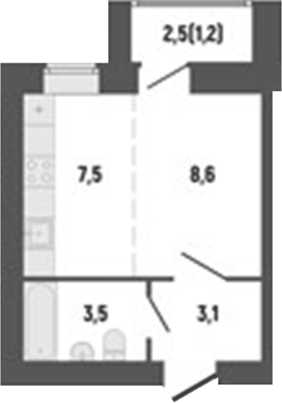 Планировка Студия, 24,25 м² в ЖК Философия Идеалистов на Первомайском
