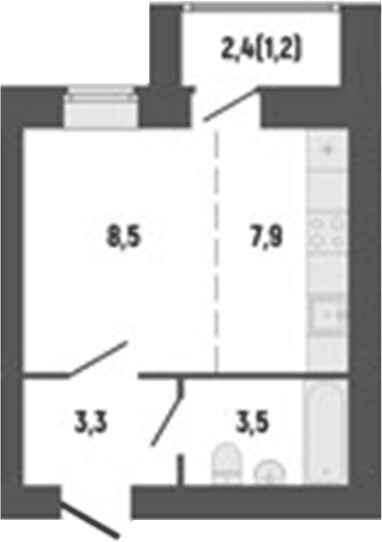 Планировка Студия, 24,67 м² в ЖК Философия Идеалистов на Первомайском