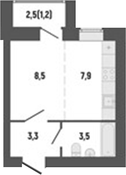 Планировка Студия, 24,7 м² в ЖК Философия Идеалистов на Первомайском