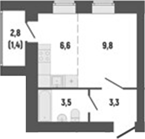 Планировка Студия, 24,86 м² в ЖК Философия Идеалистов на Первомайском