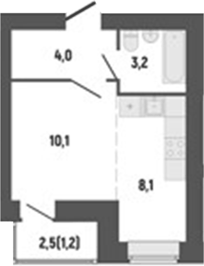 Планировка Студия, 26,9 м² в ЖК Философия Идеалистов на Первомайском