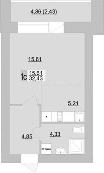 Планировка Студия, 32,4 м² в ЖК Философия идеалистов на Театральной