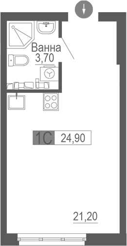 Планировка Студия, 24,9 м² в ЖК Фристайл