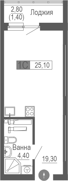 Планировка Студия, 25,1 м² в ЖК Фристайл