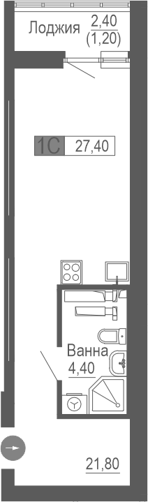 Планировка Студия, 27,4 м² в ЖК Фристайл