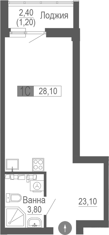 Планировка Студия, 28,1 м² в ЖК Фристайл