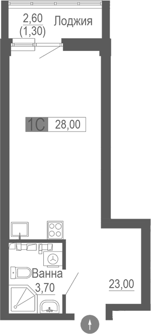 Планировка Студия, 28 м² в ЖК Фристайл