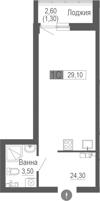 Планировка Студия, 29,1 м² в ЖК Фристайл