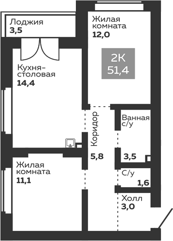 Планировка Планировка 2-к.кв 53,15 м² в ЖК Голос Заря в Екатеринбурге в ЖК Голос Заря