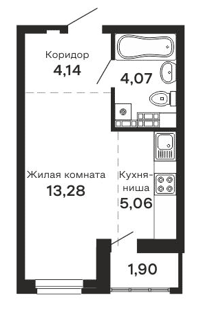 Планировка Студия, 28,45 м² в ЖК Горки