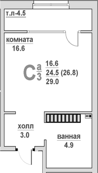 Планировка Студия, 29 м² в ЖК Гранд Успенский