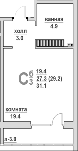 Планировка Студия, 31,1 м² в ЖК Гранд Успенский