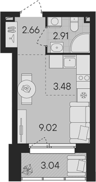 Планировка Студия, 19,59 м² в ЖК Гравитация