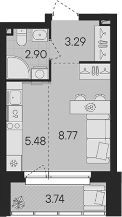 Планировка Студия, 22,31 м² в ЖК Гравитация