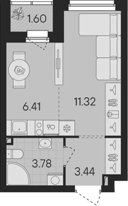 Планировка Студия, 25,75 м² в ЖК Гравитация
