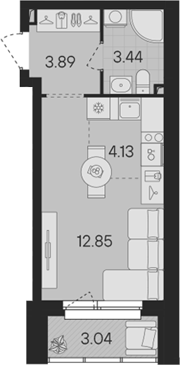 Планировка Студия, 25,83 м² в ЖК Гравитация