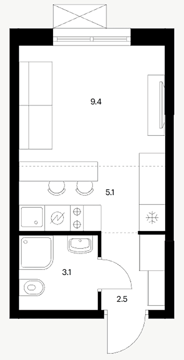 Планировка Студия, 20.1 м² в ЖК Исеть парк