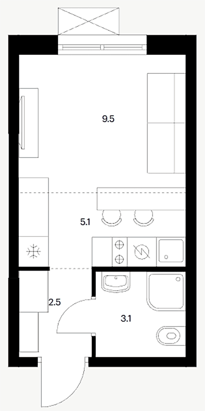 Планировка Студия, 20.2 м² в ЖК Исеть парк