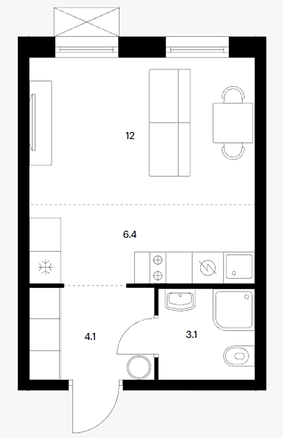 Планировка Студия, 25.6 м² в ЖК Исеть парк