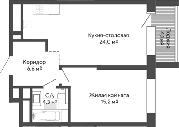 Планировка 1-к.кв, 52,2 м² в ЖК Изумрудный бор 2.0