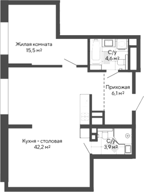 Планировка 1-к.кв, 72,3 м² в ЖК Изумрудный бор 2.0