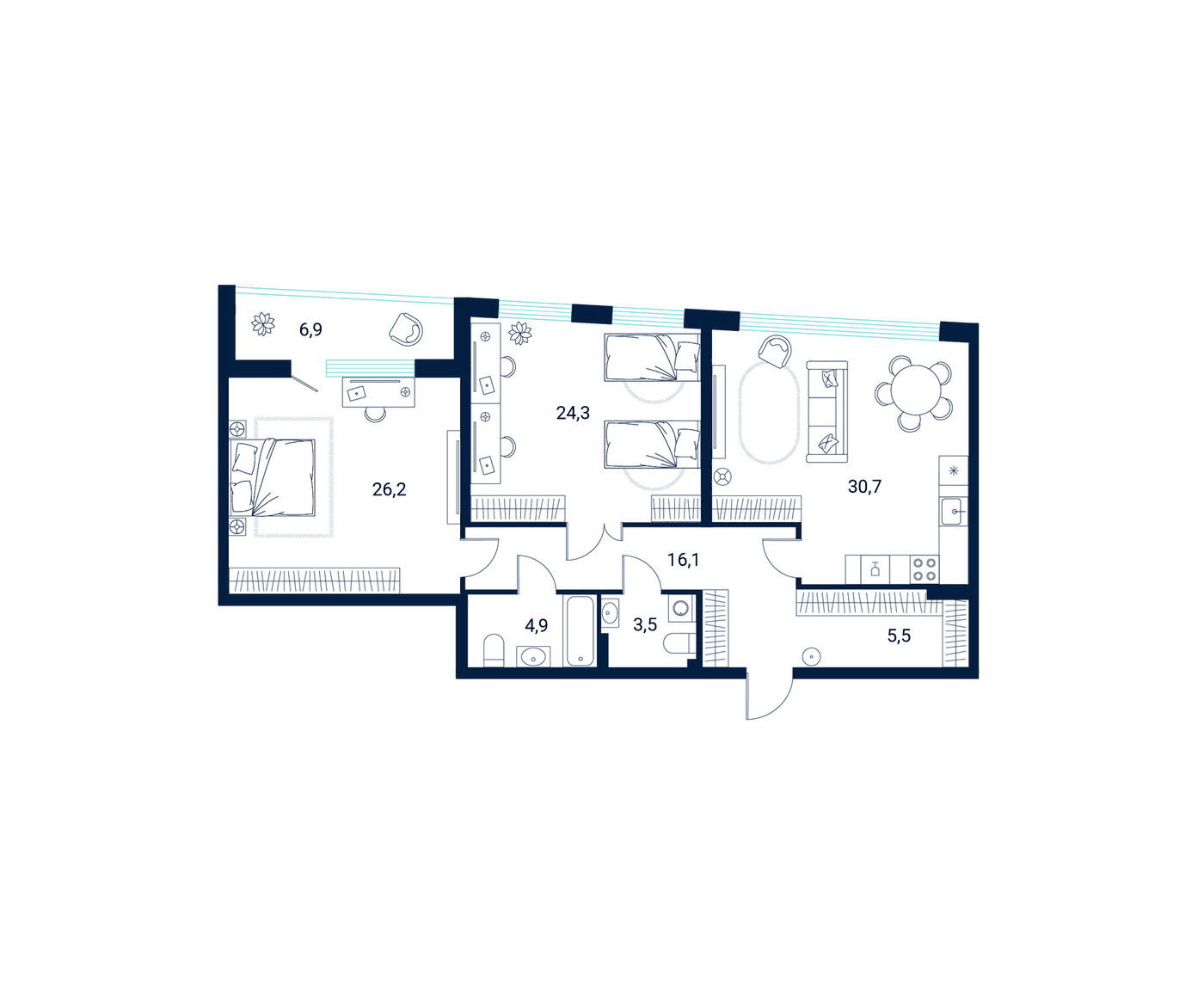 Планировка 2-комнатная, 118,1 м² в ЖК Клубный дом Литературный