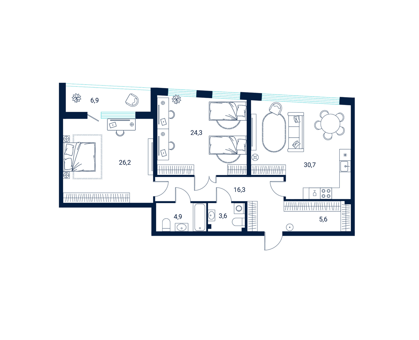 Планировка 2-комнатная, 118,5 м² в ЖК Клубный дом Литературный