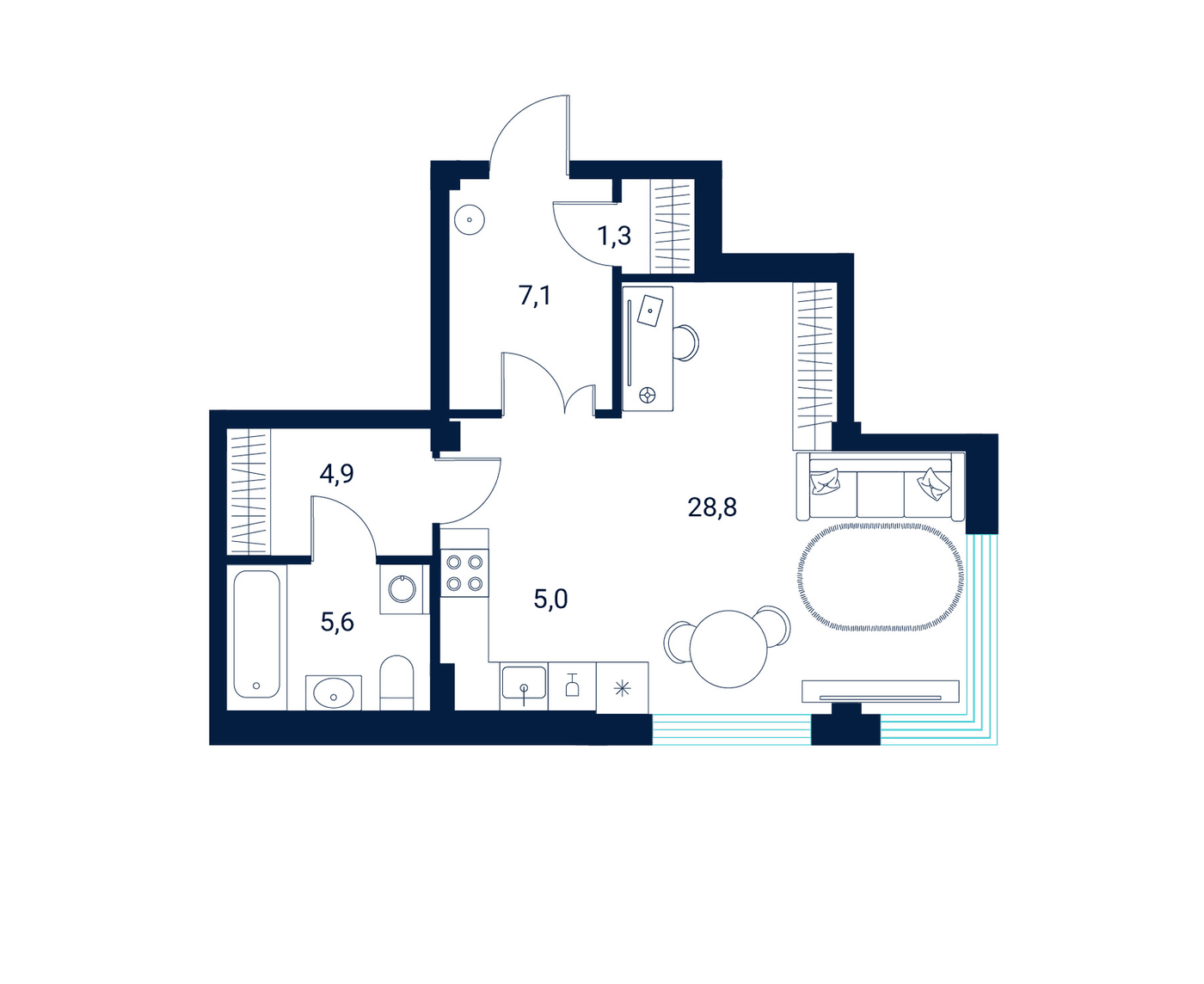 Планировка Студия, 52,7 м² в ЖК Клубный дом Литературный