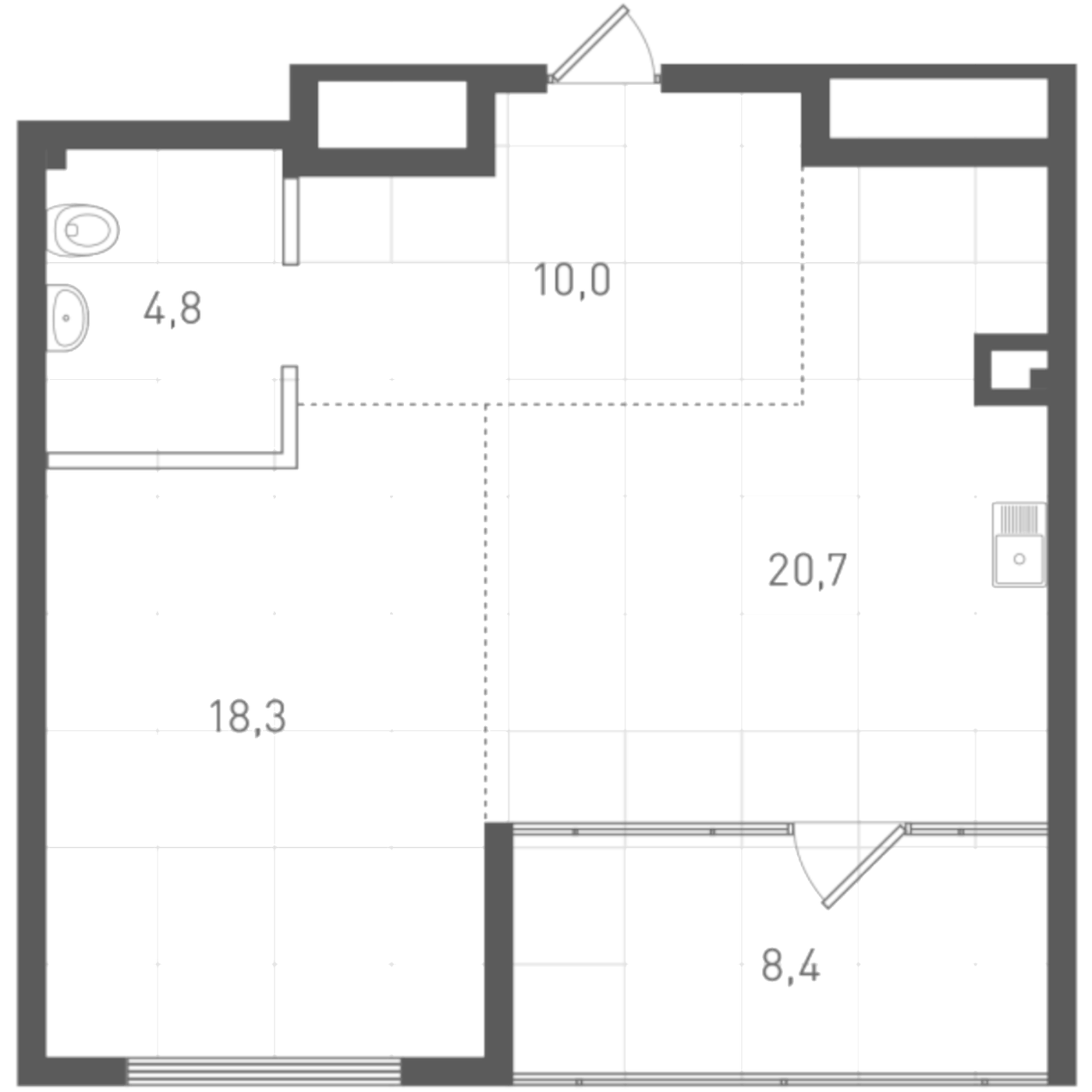 Планировка 1-к.кв, 57,9 м² в ЖК Клубный дом инженера Ятеса