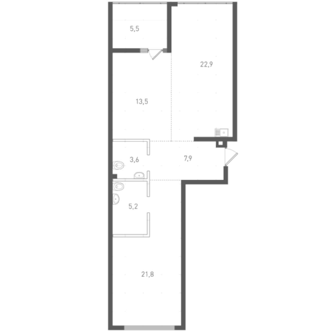Планировка 2-к.кв, 79,8 м² в ЖК Клубный дом инженера Ятеса