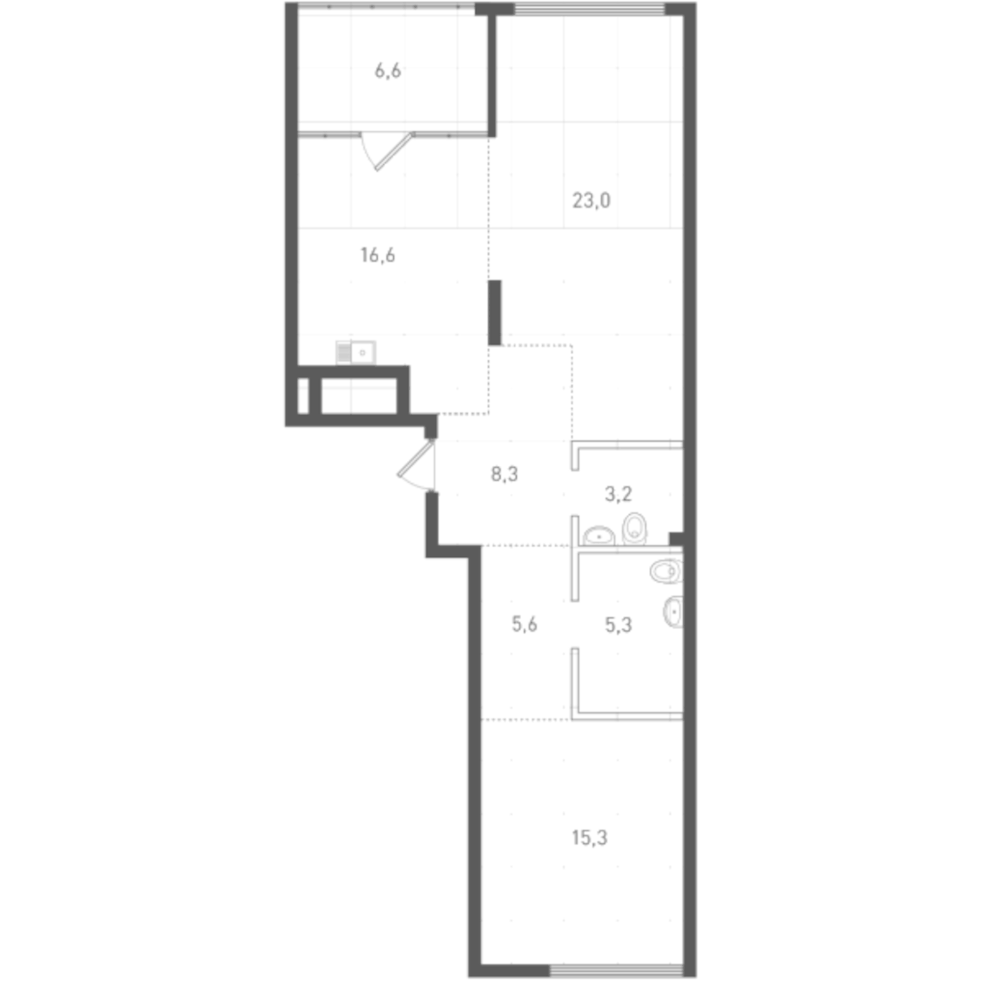 Планировка 2-к.кв, 80,6 м² в ЖК Клубный дом инженера Ятеса