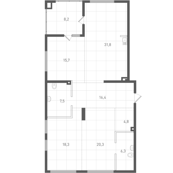 Планировка 3-к.кв, 125,3 м² в ЖК Клубный дом инженера Ятеса