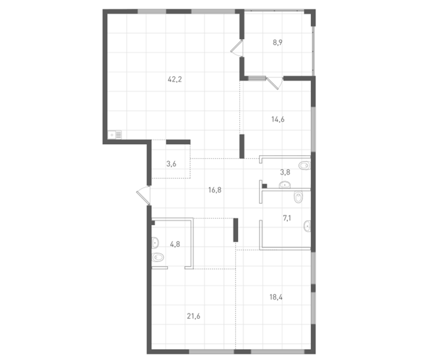 Планировка 3-к.кв, 137,4 м² в ЖК Клубный дом инженера Ятеса