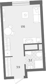 Планировка Студия, 24,7 м² в ЖК Комсомольский