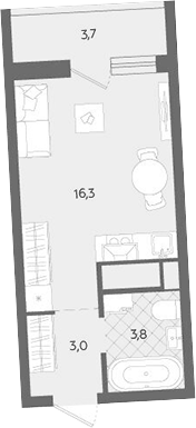 Планировка Студия, 26,8 м² в ЖК Комсомольский