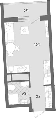 Планировка Студия, 27,1 м² в ЖК Комсомольский