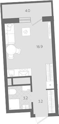 Планировка Студия, 27,3 м² в ЖК Комсомольский