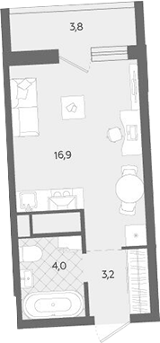 Планировка Студия, 27,9 м² в ЖК Комсомольский