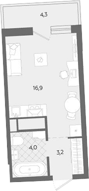 Планировка Студия, 28,4 м² в ЖК Комсомольский