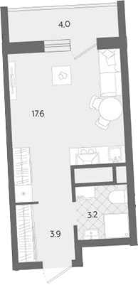 Планировка Студия, 28,7 м² в ЖК Комсомольский