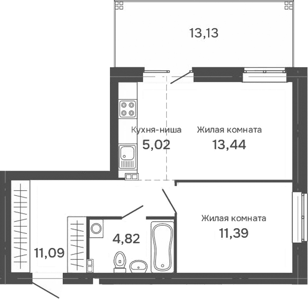Планировка 2Е-к.кв, 49,7 м² в ЖК Культура