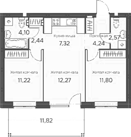 Планировка 3Е-к.кв, 59,51 м² в ЖК Культура