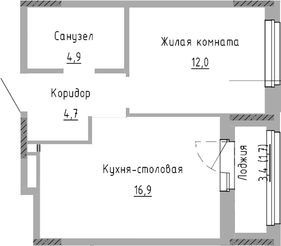 Планировка 2Е-к.кв, 40,2 м² в ЖК Курчатов