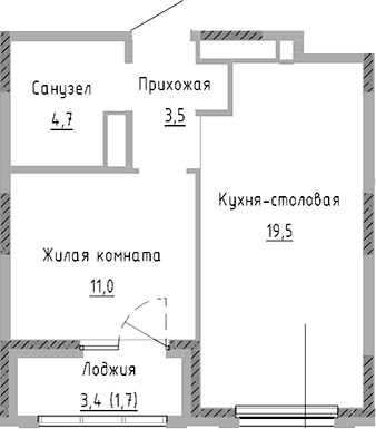 Планировка 2Е-к.кв, 40,4 м² в ЖК Курчатов