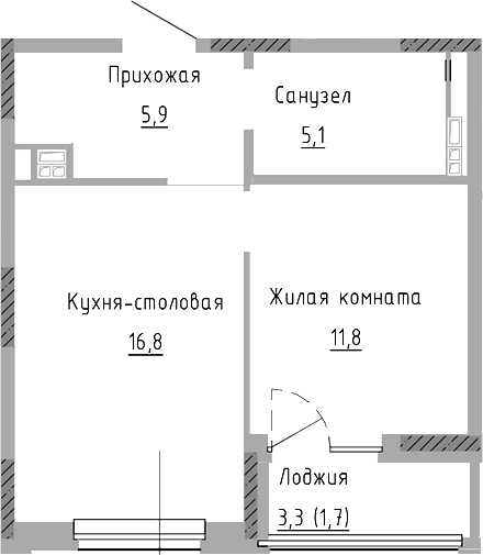 Планировка 2Е-к.кв, 41,3 м² в ЖК Курчатов