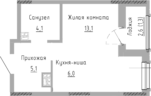 Планировка Студия, 29,6 м² в ЖК Курчатов