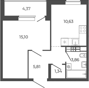 Планировка Планировка 1-к.кв 41,11 м² в ЖК Квартал 12 в Екатеринбурге в ЖК Квартал 12