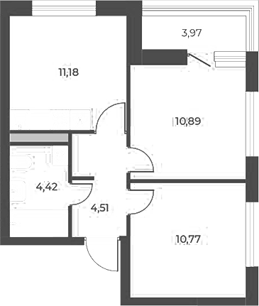 Планировка Планировка 2-к.кв 45,74 м² в ЖК Квартал 12 в Екатеринбурге в ЖК Квартал 12