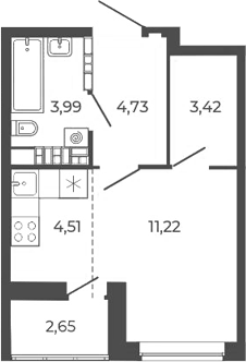 Планировка Студия, 30,52 м² в ЖК Квартал 12