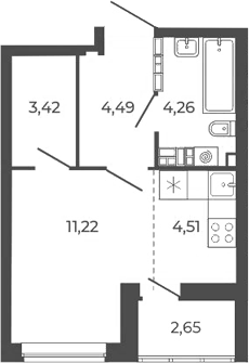 Планировка Студия, 30,55 м² в ЖК Квартал 12